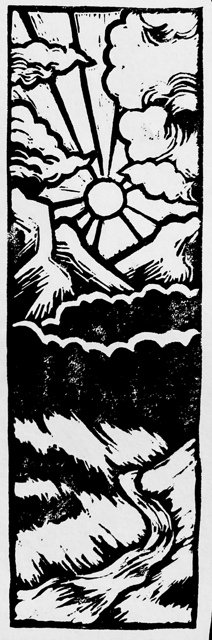 "Linocut Bookmark," Ink on Paper, 2025